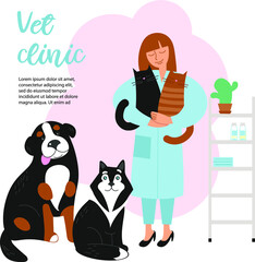 Animals in cabinet of vet hospital. Vector illustration