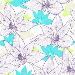 Seamless pattern with flowers. Hand drawn floral background. Artwork for textiles, fabrics, souvenirs, packaging and greeting cards.