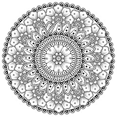 Circular pattern in the form of mandala with flower for henna, mehndi, tattoo, decoration. decorative ornament in ethnic oriental style. coloring book page.