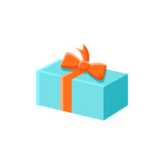 Present flat icon. Gift box with bow ribbon. Holiday congratulation, surprise concept. Holiday offer. Christmas, new year, birthday celebration symbol. Color vector illustration