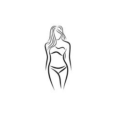 The beauty young girl line art with swimsuit underwear logo design vector illustration