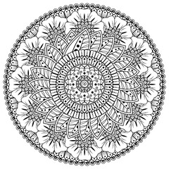 Fototapeta premium Circular pattern in the form of mandala with flower for henna, mehndi, tattoo, decoration. decorative ornament in ethnic oriental style. coloring book page.