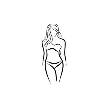 recommend clip art: The beauty young girl line art with swimsuit underwear logo design vector illustration