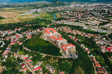 Aerial view of the Mukachevo castle Palanok