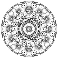 Circular pattern in the form of mandala with flower for henna, mehndi, tattoo, decoration. decorative ornament in ethnic oriental style. coloring book page.