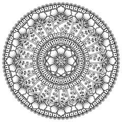 Circular pattern in the form of mandala with flower for henna, mehndi, tattoo, decoration. decorative ornament in ethnic oriental style. coloring book page.