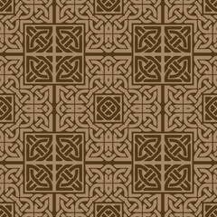 Elegant seamless pattern. Celtic style ornamental intricate vector background. Modern repeat ornate arabesque backdrop. Geometric plaid tartan ornaments with intricacy lines, shapes, knots, squares
