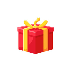 Present flat icon. Gift box with bow ribbon. Holiday congratulation, surprise concept. Holiday offer. Christmas, new year, birthday celebration symbol. Color vector illustration