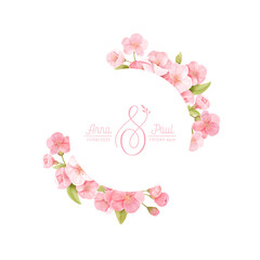 Floral wreath with realistic cherry flowers, exotic sakura blossom. Vector spring banner template illustration © wooster