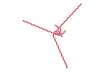 Pastries, desserts and sweets. Traditional Christmas red and white striped candy canes isolated on a white background. Top view.