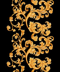 Seamless pattern with classic golden baroque leaves. Victorian monogram floral ornament - 403204929