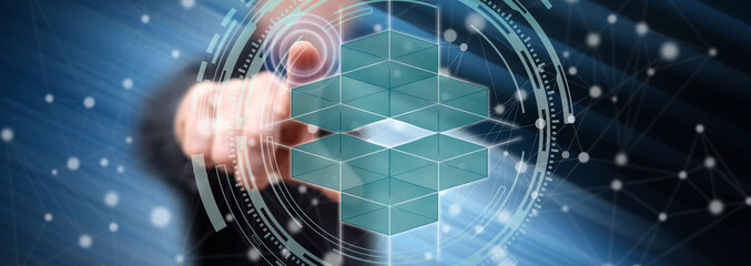 Man touching a blockchain concept