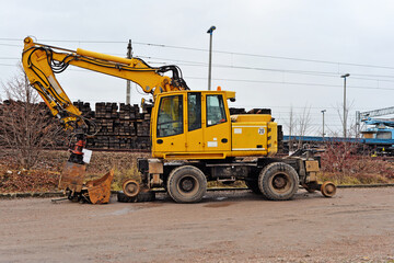Obraz premium The Yellow excavator on site