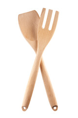 Wooden fork and spoon isolated on white background.
Full depth of field with clipping path.