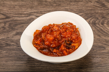 Eggplant saute with tomato and herbs