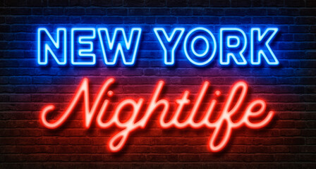 Neon sign on a brick wall - New York Nightlife