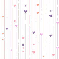 Vector stripped geometric seamless pattern with hearts