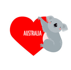 Print. Koala hugs the heart. I love Australia. Australian animal. cartoon koala.
