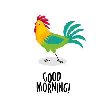 Print. Rooster saying good morning. farm. bird. cartoon rooster.

