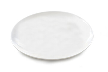 Plate, Top View of Empty Flat White Dish for Food – HQ Macro Close-Up – Isolated on White...