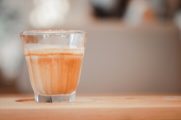 Dirty coffee in glass, Basically it is a doubleshot poured directly into cold milk