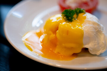Close up of eggs Benedict