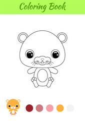 Coloring book little baby hamster sitting. Coloring page for kids. Educational activity for preschool years kids and toddlers with cute animal. Black and white vector stock illustration.
