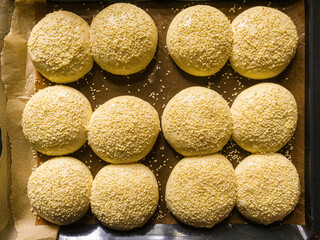 The homemade bread rolls with sesame seeds hamburger