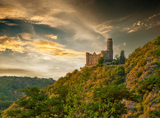 Maus Castle at sunset, Rhine Valley, Germany