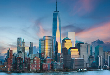 New York City Manhattan skyline at sunset