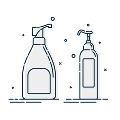 Cosmetic container. Body care hygiene. Illustration bottle. Plastic cosmetic jar product. Beauty product package. Body lotion drop. Foam, lotion, shampoo. Treatment mockup design. Outline object