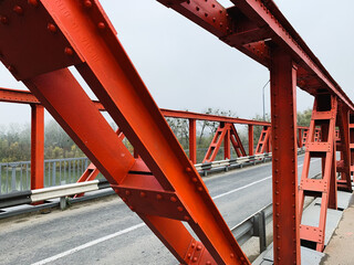 red bridge in the morning