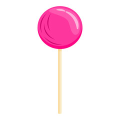 A cartoon-style pink lollipop is isolated on a white background. Vector illustration with a sweet gift for children. Delicious candy