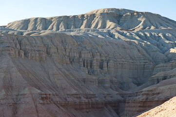 Almaty, Kazakhstan - 06.24.2013 : A large gorge of a series of sand and rocky hills. The Park Altyn Emel