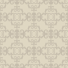 Seamless baroque style damask ornamental pattern. Hand drawn beige texture