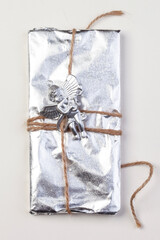 
Chocolate packaging foil with rope. blank package blank template, Homemade chocolate. Gift