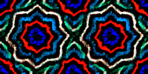 Tie and Dye Seamless. Ethnic Pattern. Floral Bohemian Pattern. Neon Tonal Prints. Creative Pattern Print. Black Tie Dye Tile. Watercolor Tile pattern. Faded Colors.