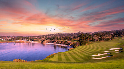 Fototapeta premium golf course with ocean