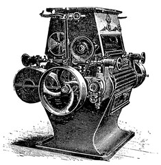 Industrial electric mill, model 1894. Illustration of the 19th century. Germany. White background.
