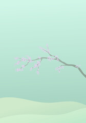 山と桜のベクター 背景画像