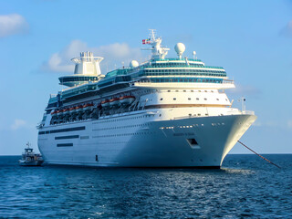 Nassau, Bahamas - 17th August 2018: A german photographer on a cruise to the Bahamas, taking photos of the cruise ship while arriving on the islands.   