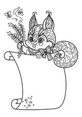 Cute kawaii squirrel blank sign template monochrome