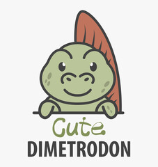 Logo template with cute dimetrodon. Vector logo design template for museum of paleontology or for childrens shop. Cartoon ancient dinosaur logo illustration.