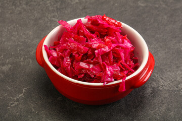 Marinated red cabbage in the bowl