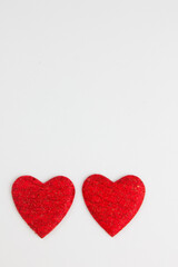 Red heart on a white background. Festive background. Minimalism. Copy space. St. Valentine's Day background