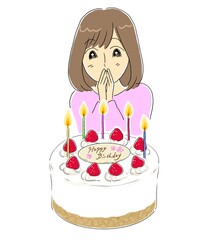 誕生日のケーキに喜ぶ女性