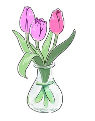 ガラスの花瓶に入ったチューリップ