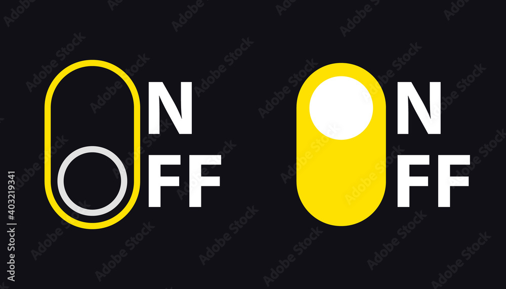 Poster on and off toggle switch buttons. on and off toggle, for modern devices user interface or template. 