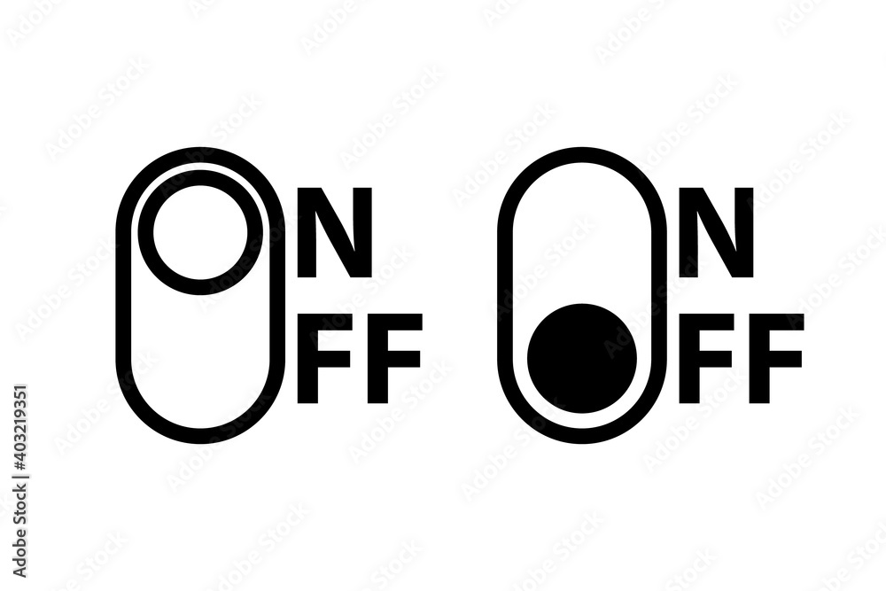 Poster on and off toggle switch buttons. on and off toggle, for modern devices user interface or template. 