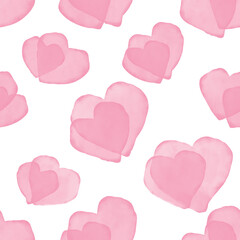 Watercolor pink hearts seamless pattern background. Love, romantic or Valentine's day concept